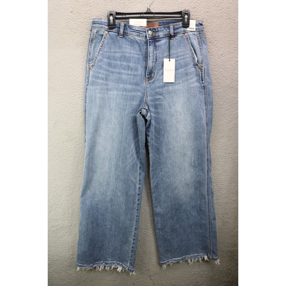 Judy Blue Retro Wide Leg Medium Wash Denim Jeans-15/32-NWT-Fringed Hem